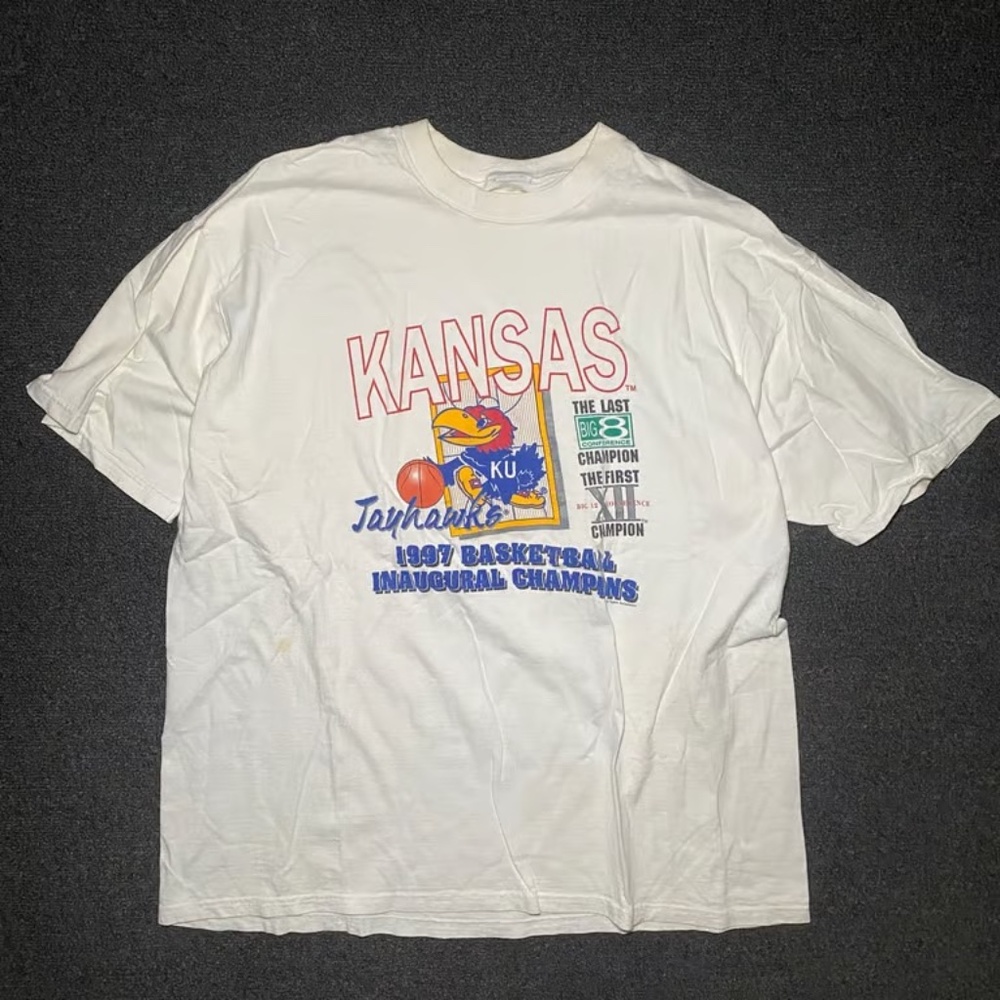 Vintage Kansas Jayhawks 1997 big 8 basketball champions graphic shirt size 2xl